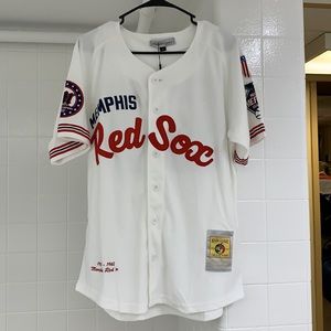 Size Small. Red and white. Vintage patches and vintage style.